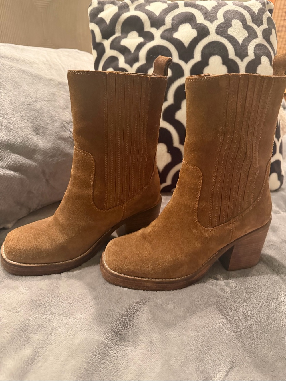 Seychelles Chestnut Brown Suede Mid-Calf Heeled Boots